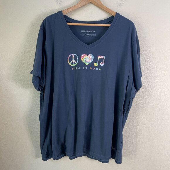 Life Is Good Womens Plus XXXL Navy Crusher Tee Peace Love Music Shirt Top - Picture 2 of 8
